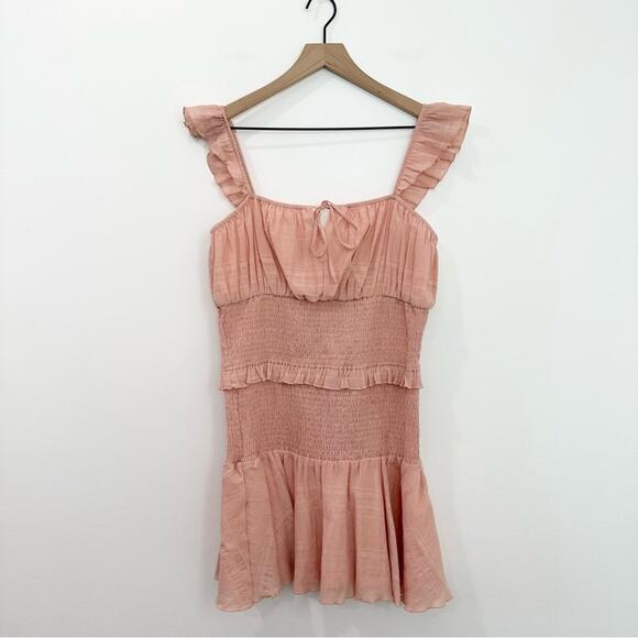 Tularosa Janine Pink Dress Smocked Ruffle Mini XL Coquette Romantic - Picture 2 of 8
